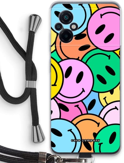 Case Company® - Hoesje met koord geschikt voor Xiaomi Poco M5 hoesje met Koord - Smiley N°1 - Telefoonhoesje met Zwart Koord - Bescherming aan alle Kanten en Over de Schermrand