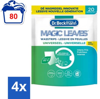 Dr. Beckmann - Magic Leaves Universeel - Wasstrips - Witte en Gekleurde Was - 20 Wasbeurten - Voordeelverpakking - 4 stuks