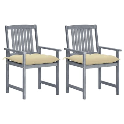 vidaXL - Tuinstoelen - 2 - st - met - kussens - massief - acaciahout - grijs