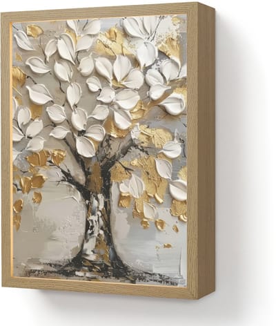 Wandlamp 30x40 cm - Oplaadbaar - Boom - Beige - Grijs - Goud - Abstract - Wandlampen binnen woonkamer - Slaapkamer lamp - Decoratieve nachtlamp - Vloerlamp draadloos