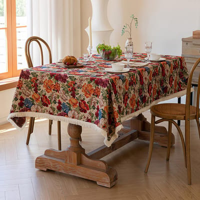 Dailygoods- Tafellaken Vintage Bloemenprint - 140 x 140 cm - Linnen - Decoratie - Geschikt voor Eetruimte - Praktische Functionaliteit - Tafelkleed