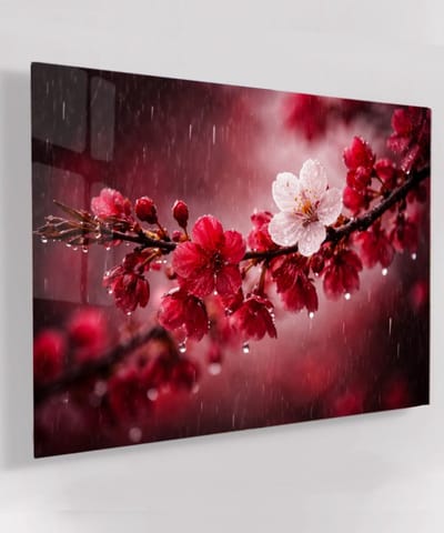 Glas Schilderij Regenbloesem Kunst - 60x90 cm - Huis decoratie woonkamer - Keuken muur schilderijen - Wanddecoratie accessoires - Kamer interieur natuur