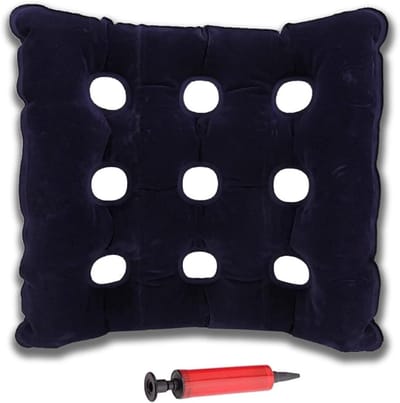 Square Inflatable Cushion, PVC Portable Breathable Waffle Prevention Wheelchair Air Cushion for Car, Office Chair, Home (Blue)