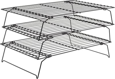 3-laags koelrek voor oven, opvouwbaar draadrek voor bakken, ideaal voor koekjes en muffins, 40 x 25 cm, zwart