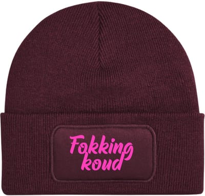 Wintermuts Burgundy |fluor roze - Fokking koud (cursief) - soBAD. | Unisex | Skimuts | Muts | Kou | met grappige tekst | Winter | Beanie | Bordeaux rood