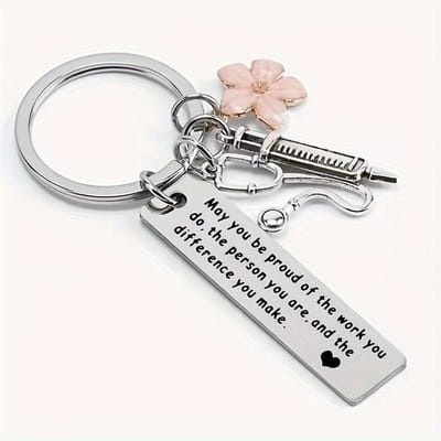 Inspirerende Verpleegkundige & Arts Sleutelhanger Rechthoekige Hanger met Spuit Bedeltje - Perfect Cadeau voor Medische Professionals, Verpleegkundige Accessoires white