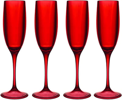 Home Deco Factory Champagneglas - 4x - 13 cl - rood - kunststof - vaatwasserbestendig
