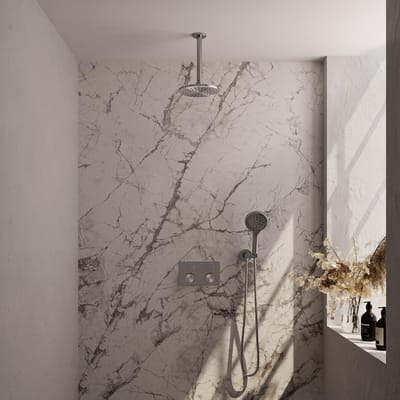 Brauer Brushed Carving Thermostatische Regendoucheset Inbouw - Hoofddouche 20 cm - Met Drukknoppen - Handdouche 3 Standen - Doucheslang - Wandaansluitbocht - Rvs