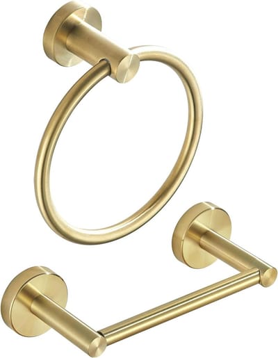 SnelShoppen - Geborsteld Goud Toiletrolhouder Handdoekhouder Set van 2 - Badkamer Accessoires voor Wandmontage - RVS Handdoek Ring en Toiletpapier Hou