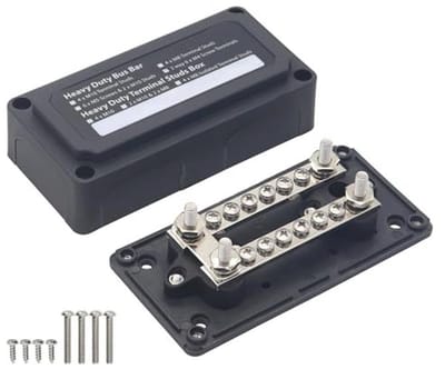 Verzamelrail 100A 12V-48V DC met 12 M4 en 4 M6 Aansluitbouten