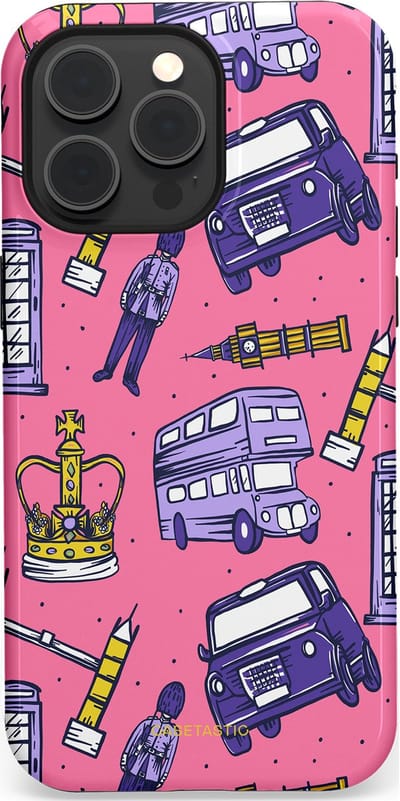 Casetastic Hoesje Geschikt voor Apple iPhone 15 Pro Max Magsafe - Stijlvolle Beschermende Duo-layer Case - Brits London Roze Avontuur - Londen