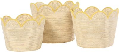 J-Line mand Bloem Maïskaf - riet - naturel/geel - set van 3