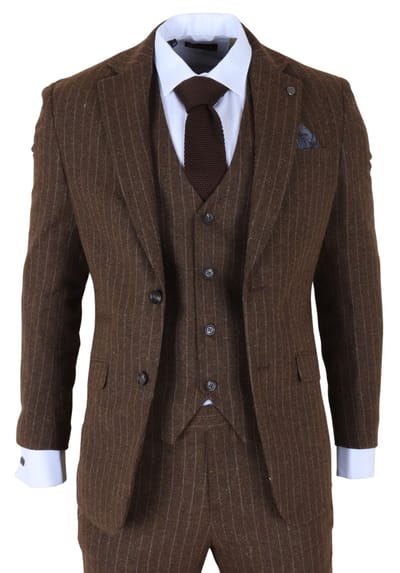 Bruin krijtstreep 3-delig slim fit formeel dinerpak voor heren