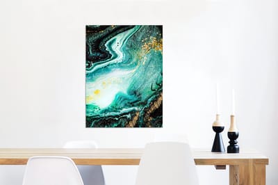 Wanddecoratie Metaal - Aluminium Schilderij Industrieel - Marmerlook - Blauw - Goud - Glitter - Luxe - Marmer - 60x80 cm - Dibond - Foto op aluminium - Industriële muurdecoratie - Voor de woonkamer/slaapkamer