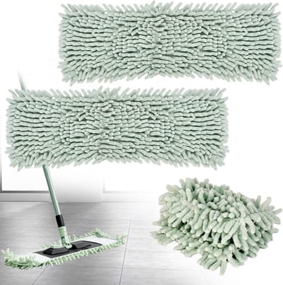 Set van 2 microvezel mophoezen, chenille vloerwisser hoezen voor optimale vuilabsorptie, geschikt voor tegels en harde vloeren