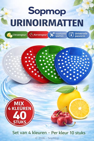 Sopmop Urinoirmatjes Mix 40 Stuks – Urinoirmatten met Citroën & Kersengeur – Universele Pasvorm – Voorkomt Spatten