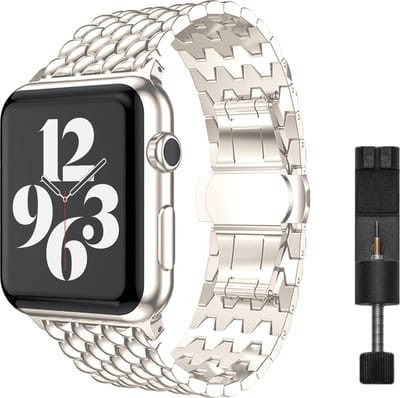 MY PROTECT - Luxe Metalen Draken Bandje - Geschikt Voor Apple Watch Bandje - Series 1/2/3/4/5/6/7/8/9/10/SE/Ultra - 44mm - 45mm - 46mm - 49mm - Starlight
