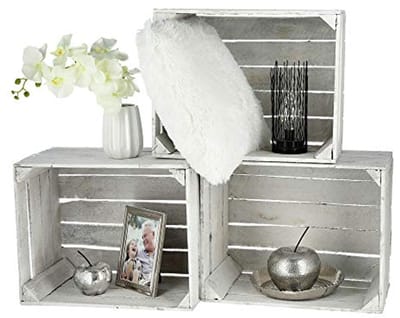 Set van 3 opbergkisten in vintage wit - Houten fruitkisten 50 x 40 x 30 cm