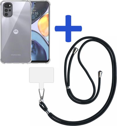 Telefoonhoesje Geschikt voor Motorola Moto G22 Transparant ShockProof met Afneembaar Universeel Telefoonkoord - Cover Case Siliconen ShockProof with Lanyard - Smartphonica geschikt voor Motorola Moto G22