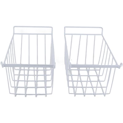 2 pièces Paniers Réfrigérateur Congélateur Grands Paniers de Rangement en Fil Métallique Ménagers Organisateur avec Poignées L 39cm X W 20cm X H 20cm white