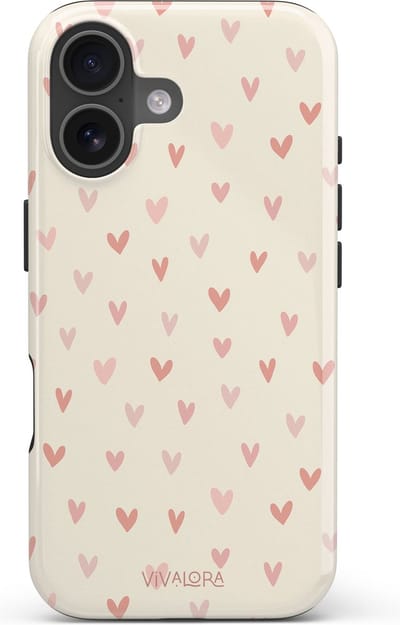 VivaLora Tough Telefoonhoesje iPhone 16 met MagSafe - Hartjes Print - Love Confetti - 2-in-1 Phone Case - Hard Case & Siliconen Backcover - Extra Bescherming - Shockproof Cover - Roze