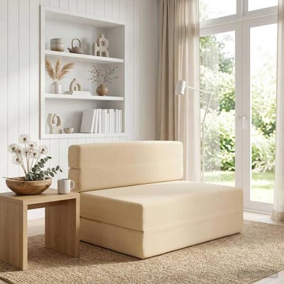 vidaXL - Vouwbare - Sofa - Bed - Crèmekleurig - 70 - x - 80 - x - 60 - cm - Stof