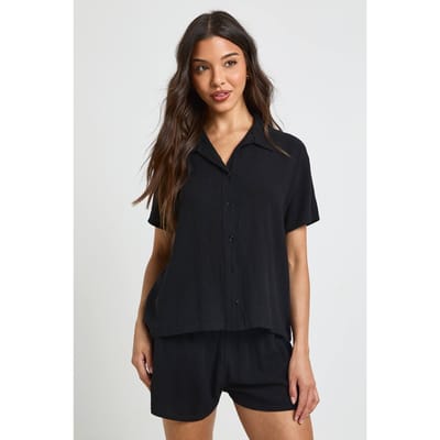 boohoo Dames Linnen-look Strandshort | Zwart | Maat: 34
