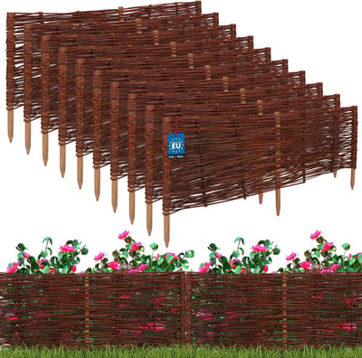 KOTARBAU® 10 st Bloembedrand, Wilgenhouten Hek, Beeteinfassing, 100 x 40 cm, Bruin, Tuinafscheiding, Houten Tuinhek, Schapenhek
