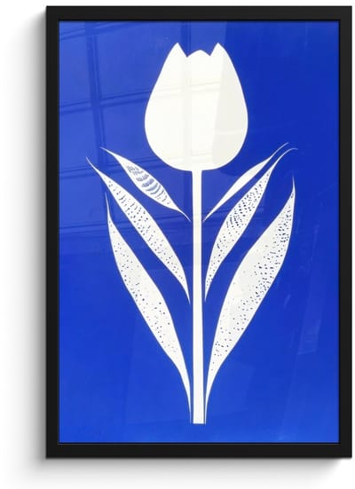 Poster in lijst - Fotolijst 40x60 cm - Posters - Tulp - Minimalistisch - Bladeren - Wit - Posterlijst zwart - Decoratie - Wanddecoratie woonkamer - Muurdecoratie slaapkamer