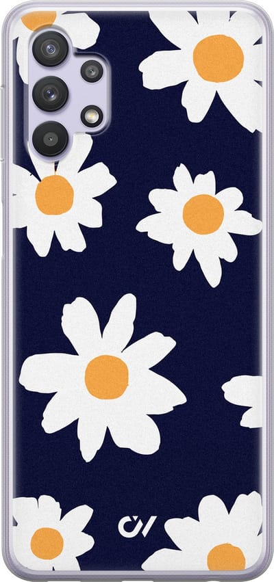 Hoesje geschikt voor Samsung Galaxy A32 5G - Sweet Daisies - - Blauw - Soft Case Telefoonhoesje - TPU Back Cover - Casevibes