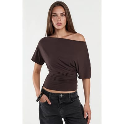 Asymmetrische Hals Zachte Viscose Brei Top