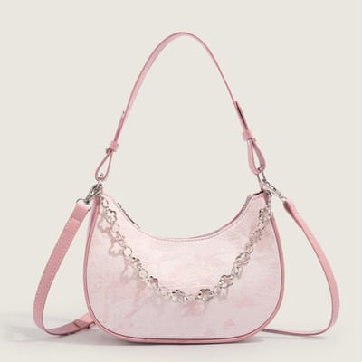 Okseltas voor Dames in Herfstmode Design Schoudertas Crossbody Kleine Vierkante Tas Feeënroze Halve Maan Tas Vrouwen white