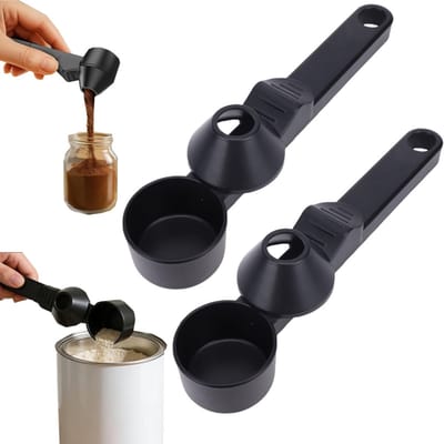 2 stuks koffielepels - Lekvrije lepel - Maatlepel voor koffie - Poederschepje - Schuif de maatlepel - Kruidenlepel met lange steel - Dosering van 30 ml – Voor eiwitpoeder, gemalen koffie, melkpoeder, thee, specerijen – Zwart