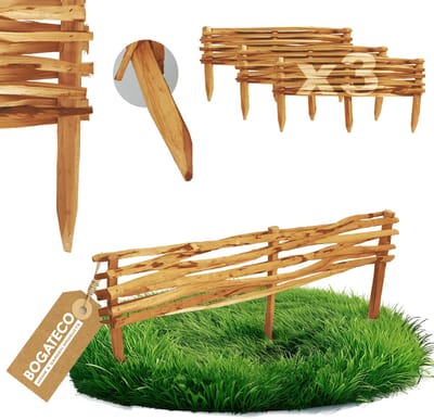 BOGATECO Hazelnoot Insteekhek Set van 3 - 120 x 20 cm - Tuinhek & Bedborder - Natuurlijk Pikethekwerk - Bruin