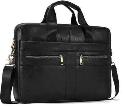 Cosensi - 15.6 Inch Laptop Bag - Leren Schoudertas - Perfect voor Zaken - Zwart - Notebook Bag - Ideaal voor Kantoor - Model 3316