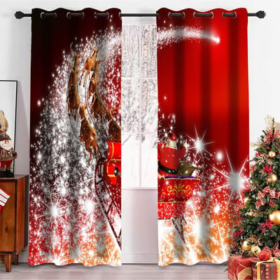 Kerstgordijn voor Bruiloftsdecoraties Podiumevenementen Achtergrond Slaapkamer Kantoor Keuken Woonkamer Studeerkamer Huisdecoratie 2 stuks 1x50W60H(CM)&Grommet Top