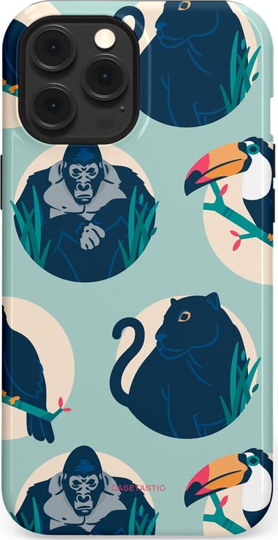 Casetastic hoesje geschikt voor Apple iPhone 12 Pro Max - MagSafe - Dubbellaagse bescherming - Wilde Dieren Mix - Fashion Case - Lichtgrijs Donkerblauw Crème Donkergrijs