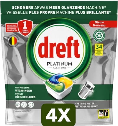 4 x Dreft Platinum - All In One - Vaatwascapsules - Citroen - 34 Afwasbeurten