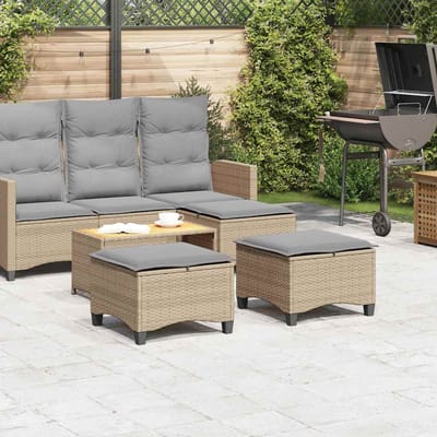 vidaXL - Tuinkrukken - met - kussens - 2 - st - 55x55x36 - cm - poly - rattan - beige