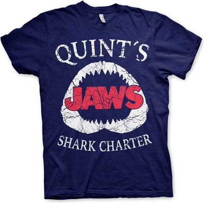Jaws Heren Tshirt -S- Quint's Shark Charter Blauw