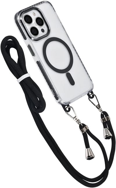 TUNIQ telefoonhoesje voor Apple iPhone 14 Pro - MagSafe backcover met koord - Zwart