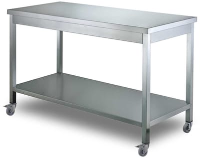 HCB® - Professionele Werktafel op wielen - 120 x 70 x 85 cm - RVS / INOX tafel - Horeca keuken werkbank - werkwagen - kookeiland - verplaatsbaar keukeneiland - werkblad - 29 kg - 2388