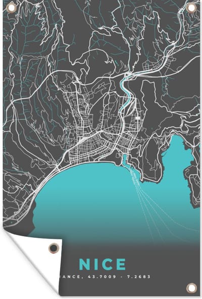 Muurdecoratie Kaart - Plattegrond - Nice - Frankrijk - Stadskaart - 120x180 cm - Tuinposter - Tuindoek