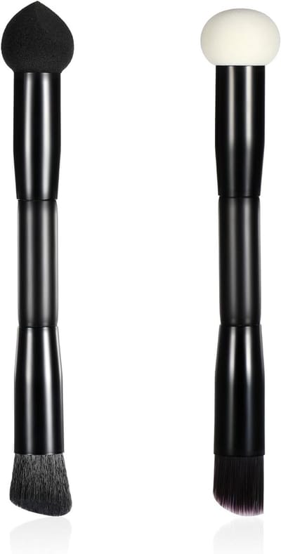 Dubbele haarlijn poederborstel set - Haarlijn concealer en contour borstels met spons tip voor naadloos mengen en touch-up onderweg