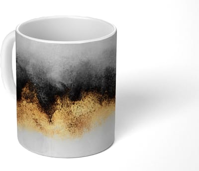Mok - Koffiemok - Goud - Chic - Abstract - Zwart - Wit - Luxe - Mokken - 350 ML - Beker - Koffiemokken - Theemok