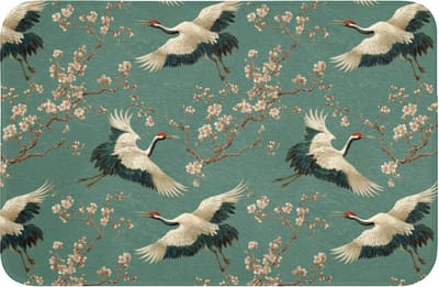 Badmat 60x40 cm - Antislip - Kersenbloesem - Kraanvogels - Groen - Badmatten voor badkamer - Badkamermat - Douchemat - Badkamer mat