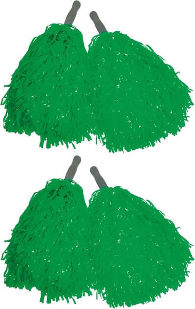 Cheerballs/pompoms - set van 4x - groen - met franjes en stick handgreep - 25 cm - voor kinderen