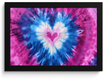 Poster in lijst - Fotolijst 30x20 cm - Posters - Hartvormig - Tie dye - Paars - Posterlijst zwart - Decoratie - Wanddecoratie woonkamer - Muurdecoratie slaapkamer