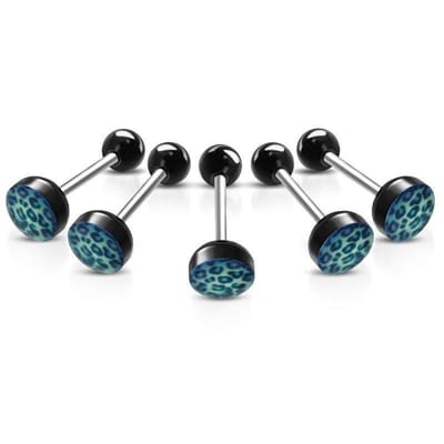 Aramat Jewels | Piercings | Stalen Tongpiercing Dierenprint | Panter-print-Blauw | |7mm | Staal | Volwassenen | Verkleurd niet
