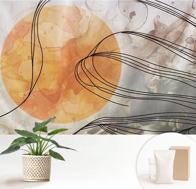 Wallfluent Behang - Harmonieuze abstractie Muurbehang - 152x104 cm - Oranje Behang - Voor natuurliefhebbers en liefhebbers van subtiele decoratieve motieven - Behang Voor de slaapkamer, woonkamer en hal - Wandbekleding Abstractie